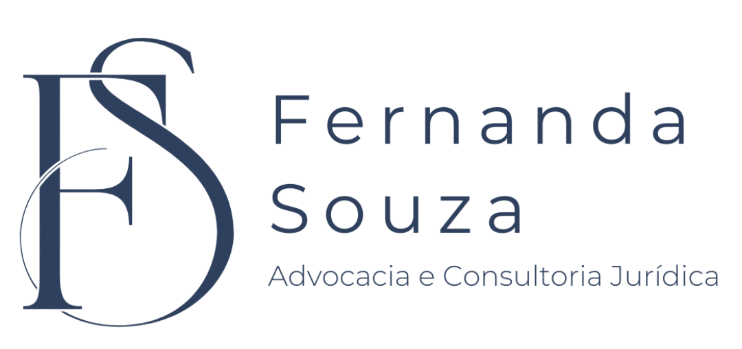 Logotipo oficial da Dra. Fernanda Souza Advocacia e Consultoria Jurídica. Monograma FS estilizado em azul marinho com tipografia elegante.