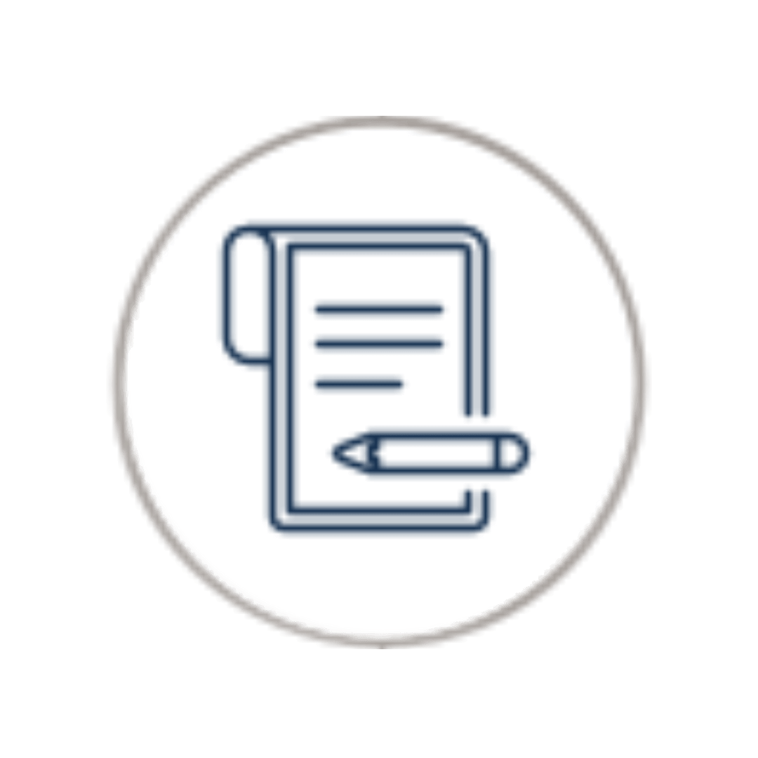 Ícone linear de um contrato sendo redigido por uma caneta, simbolizando a elaboração, revisão e negociação de contratos complexos e consultoria em direito civil.