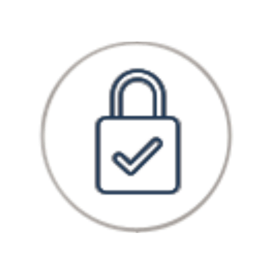 Ícone linear de um cadeado de segurança com um sinal de verificação (check), simbolizando a conformidade com a LGPD, proteção de dados e o serviço de DPO para empresas.